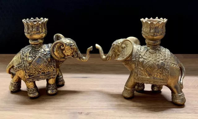 Kerzenleuchter Elefant Set Kerzenständer Barock gold Leuchter Deko Antik Stil