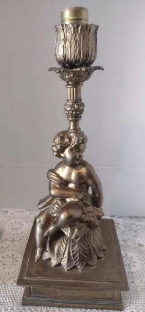 Beautiful Vintage Brass Art Nouveau Angel Cherub Electric Lamp Base Working