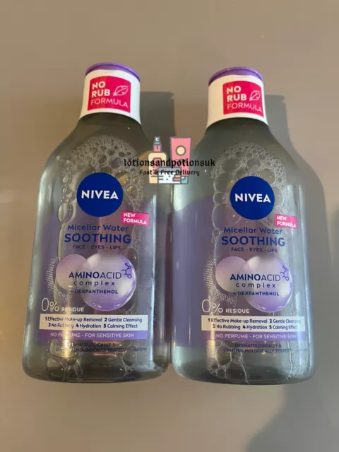 2 x Nivea Soothing Micellar Water 400ml No Perfume For Sensitive Skin