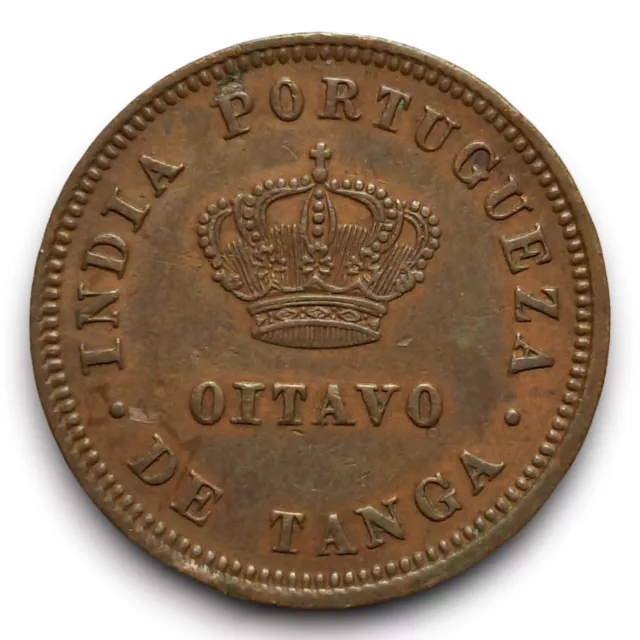 India Portuguesa 1/8 Tanga 1886 Moneda de Cobre Original Escasa en Excelente Estado