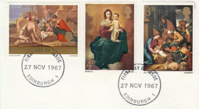 (88069) INCORRECT FDI on 4d value GB Used Christmas 1967 ON PIECE