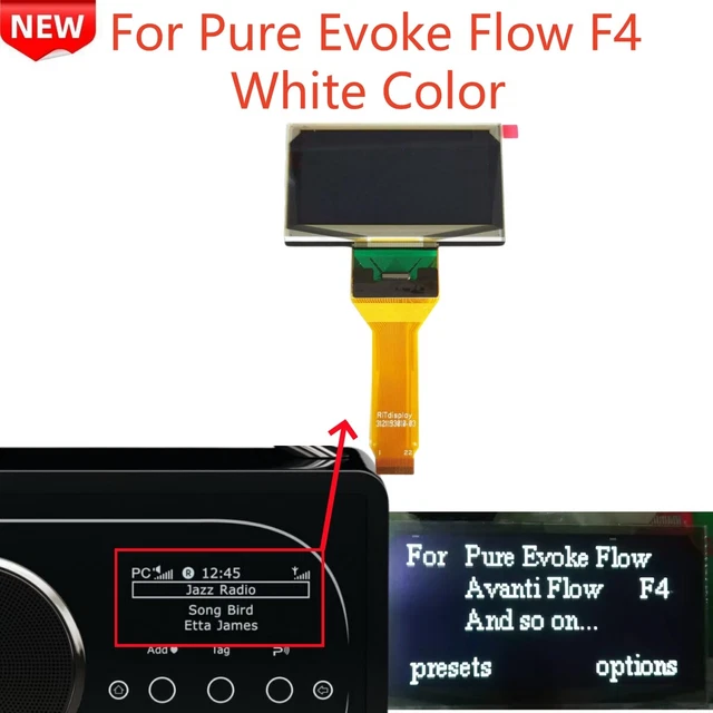 DISPLAY FOR PURE Evoke Flow F4 Avanti Oasis Radio OLED White Text ...