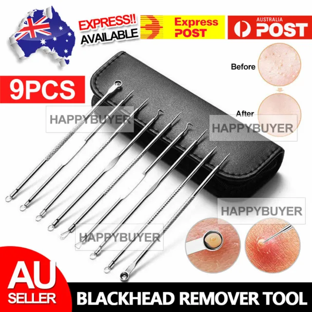 9PCS Blackhead Remover Extractor Tool Pimple Blemish Popper Comedone Kit Clip AU