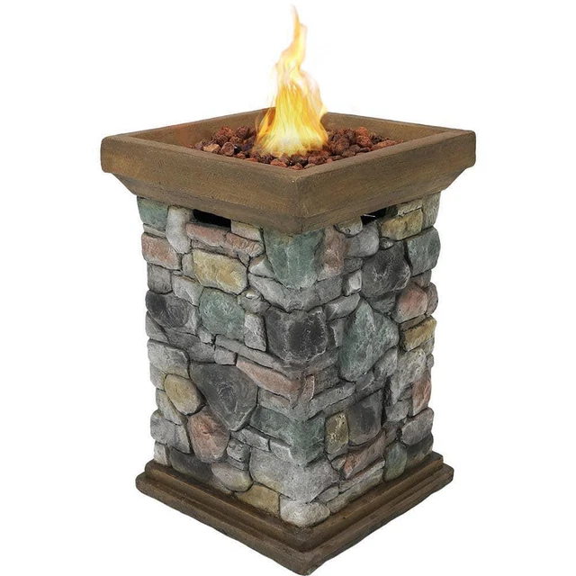 30 in. Square Fiberglass Rock Column Design Propane Gas Fire Pit