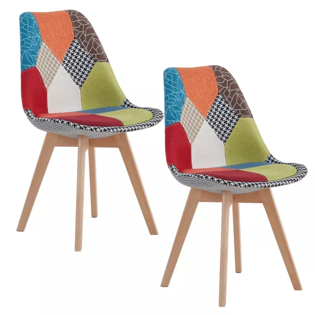 Juego de 2 Sillas Patchwork Silla de Comedor Salón Respaldo con Asiento Tapiza