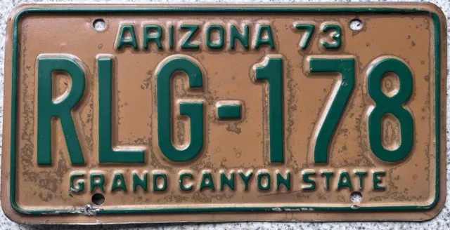 1973 Arizona Grand Canyon State American License Number Plate RLG 178
