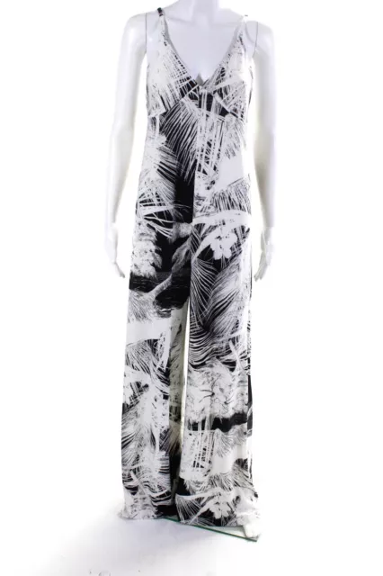 Norma Kamali Women's V-Neck Spaghetti Straps Jumpsuit Black White Size M