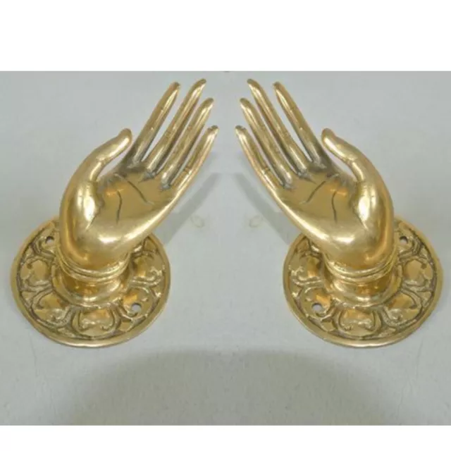 2 Polished handle hand 100% brass door old style knob hook 2.1/4 "buddha B