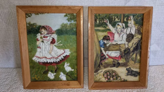 Vintage Oil Paintings on Board  x 2 Framed Small Size 8 x 6 in