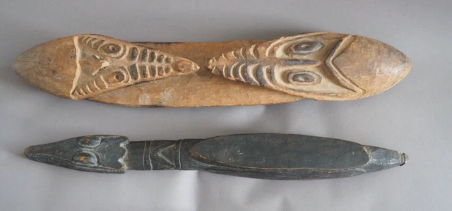 Papua Nuova Guinea Sculture Arte Tribale Sepik Antenato Fico & Coccodrillo Itamul Poggiatesta