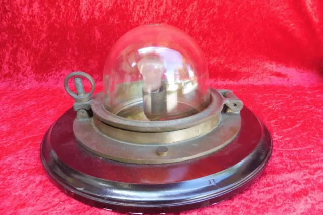 Schöne ,alte Lampe ,  Maritim : Bullauge , Messing - Holz - Glas , 41cm , 7,5kg