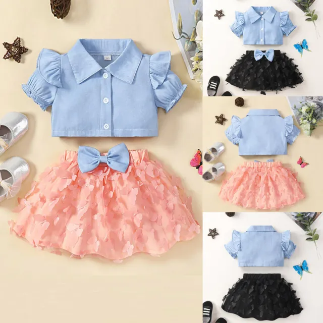 Toddler Baby Girl Ruffle Button Tops Butterfly Tutu Dress Set Outfits Clothes