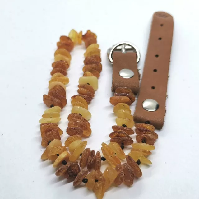 Collier de chien en ambre brut Bracelet en cuir naturel non poli Baltique...