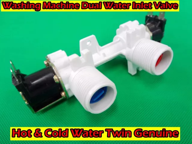 Washing Machine Dual Water Inlet Valve Hot & Cold Water Twin Genuine (D214) NEW