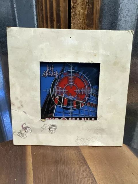 Vintage Def Leppard “Pyromania” 1980's Glass Carnival Prize Wall Art 4” X 4”