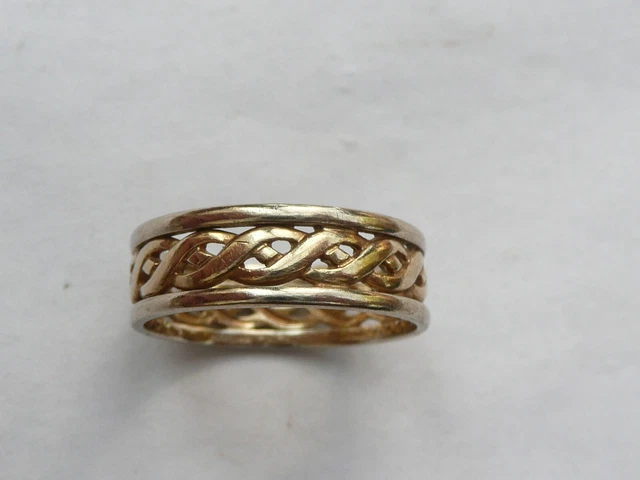 Fab Solid 9Ct Gold Mens Celtic Weave Wedding Ring Band Uk Size T 7Mm Wide