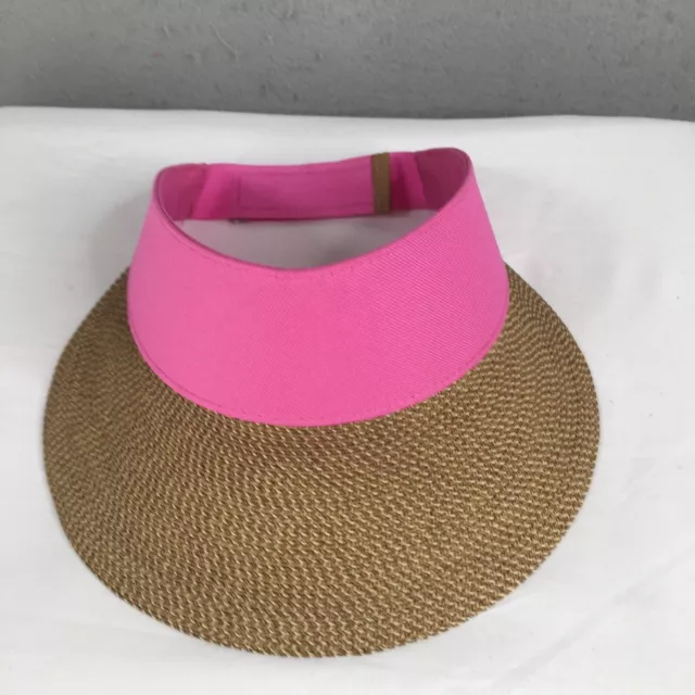 Eric Javits Visor Women Tan Pink Wide Brim Squishee Champ Sun Hat One Size Golf