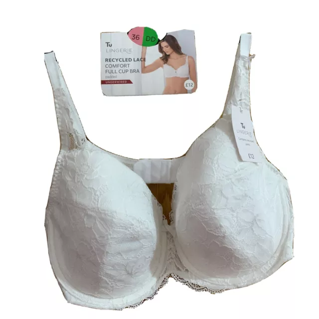 WOMENS TU WHITE SOFTLY PADDED FLORAL LACE UNDERWIRED BRA Size 40C