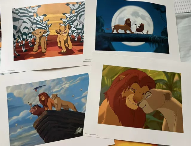 Disney Store The Lion King Lithograph Picture Prints 4 Count Set 11x14”