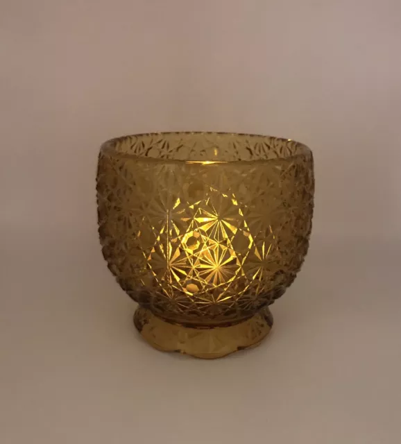 MCM Vintage LE Smith Wright Glass Amber Glass Daisy and Button Round Footed Bowl