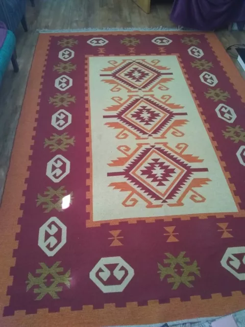 Large Turkish Anatolian kilim rug . 2m x 3m . cotton & wool