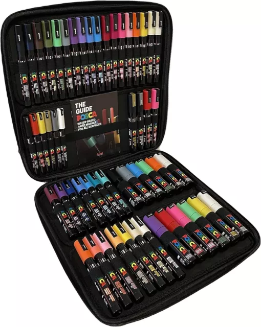 Uni Posca Paint Marker Art Pen Posca Travel Case Set of 54 Assorted Colours