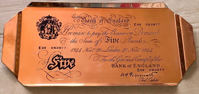 Vintage Copper Drinks Tray Bank Of England Five Pound Note Rare Bar Novelty