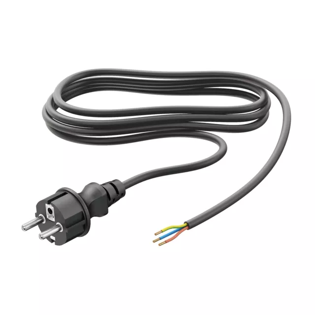 ledscom.de Schukostecker Typ F mit Außenkabel, 2m, schwarz, 3 x 0,75 mm²