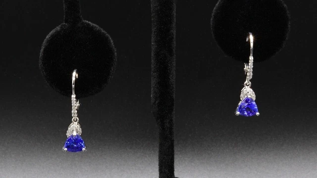 Genuine Tanzanite & Diamond Earrings 1.40cttw with 0.15 cttw Diamonds 14K Gold