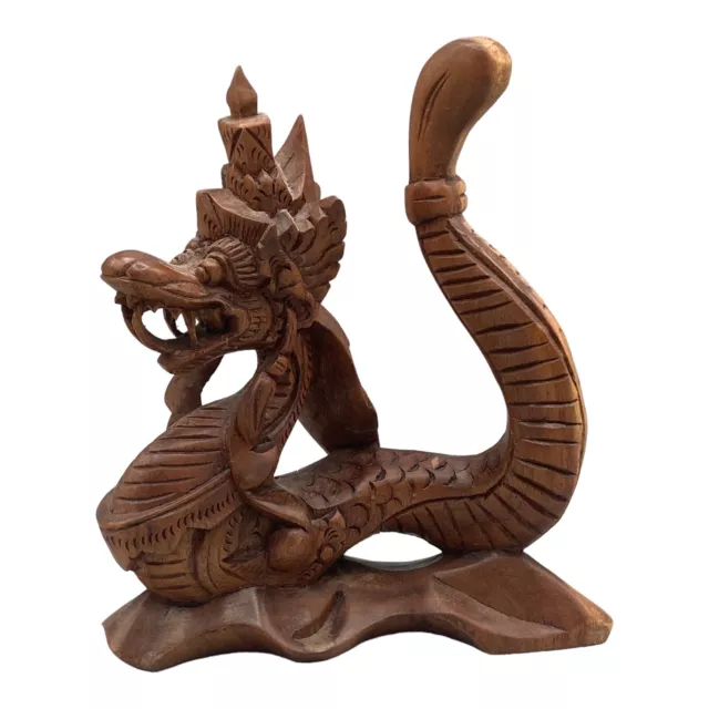 Vintage Basuki Dragon Cosmic Naga Statue Hand Carved Wood Sculpture Balinese Art