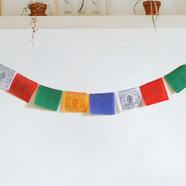 Lot De 5 Paquets – Mini Drapeaux De Prière Tibétains Authentiques Faits Main Au Népal – 50 Drapeaux Colorés 90 Cm