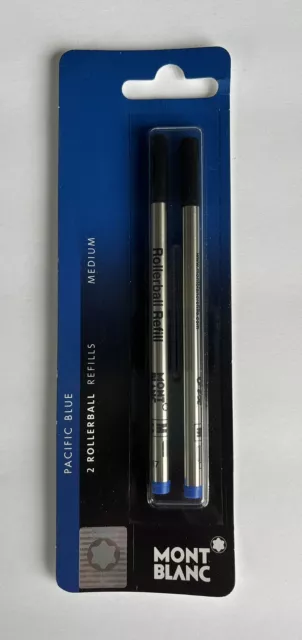 Mont Blanc Rollerball Pen Refill, Med Pt, 2/PK, Pacific Blue #107878 NEW Germany