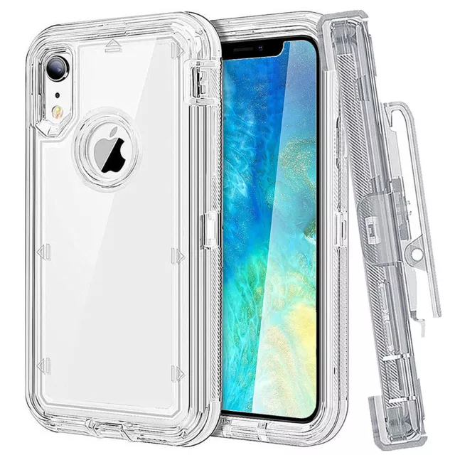 For iPhone XS XR MAX Shockproof Case Defender Case Rugged Hard Clear w/Belt Clip