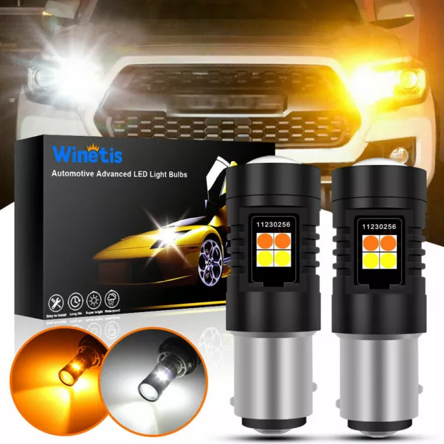 2pcs 2357 16-smd White/Amber LED Turn Signal Light Bulbs for Chevy C1500/K1500
