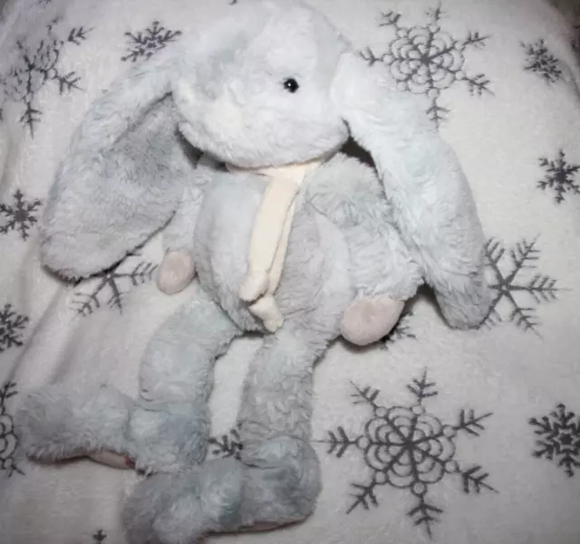 BUKOWSKI doudou peluche LAPIN BLEU GRIS ECHARPE BEIGE 32 CM