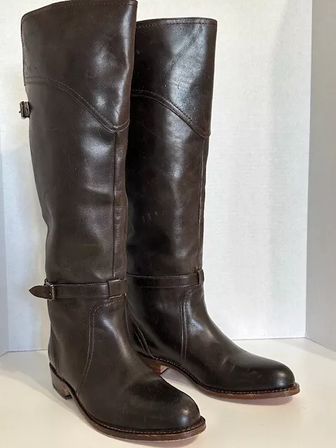 Womens Frye Dorado Tall Knee High Brown Leather Buckle Strap Riding Boots Sz 9