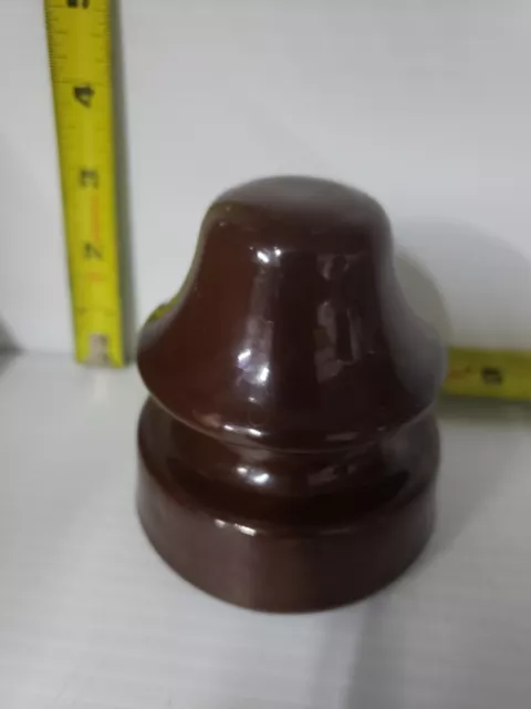 Antique Brown Porcelain Ceramic Electrical Insulator Threaded Round