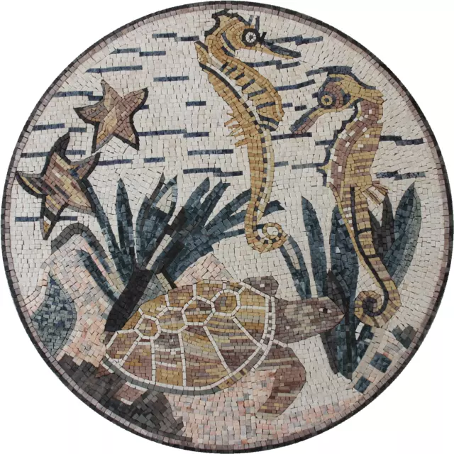 Mosaico mármol animales marinos arte medallón hogar piscina diseño piso