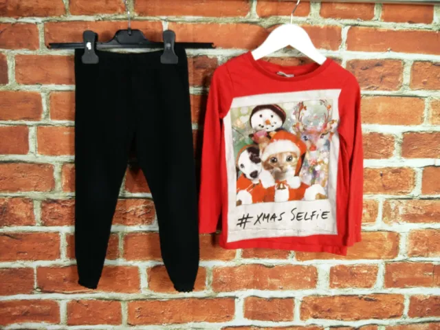 Girl Bundle Age 3-4 Years Next Leggings T-Shirt Set Christmas Reindeer Red 104Cm