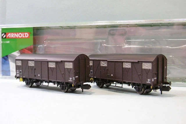 Arnold - 2 WAGONS COUVERT type K 2 essieux SNCF ép. III réf HN6514 Neuf N 1/160