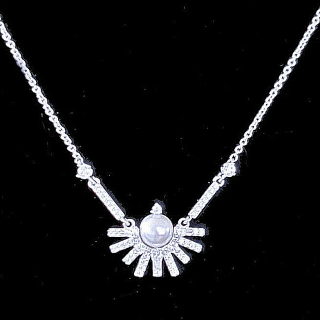 Nadri Pearl & Cubic Zirconia 18" Cluster Necklace Silver Tone Rhodium Plated NEW