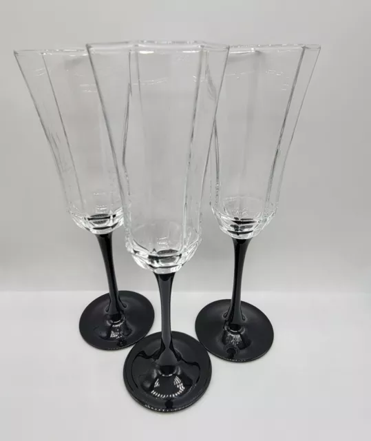 Vintage Champagne Glasses Luminarc Domino Signature Black by Cristal D'Arques