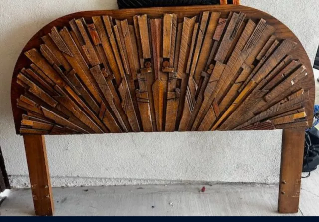 Queen Size Mid Century Pueblo Brutalist Oak Headboard