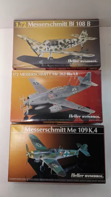 Lot de 3 Maquettes d'Avions Messerschmitt Heller Humbrol 1/72 WW2