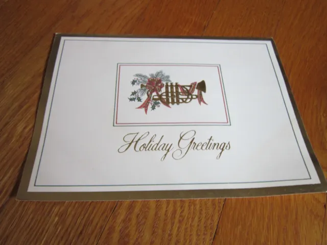Vintage Burgoyne Inc Christmas Card Holiday Greetings Gold Horn USED