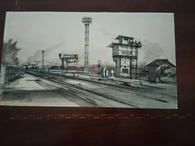 Disegno Acquerello Quadro Treno Ferrovia scalo ferroviario