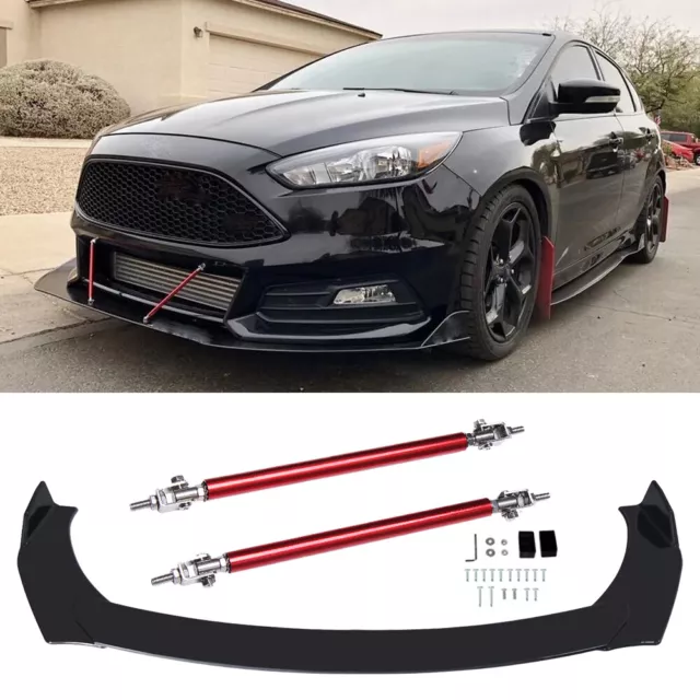 For Ford Focus ST RS MK3 MK4 Front Bumper Lip Splitter Spoiler Chin+ Strut Rods
