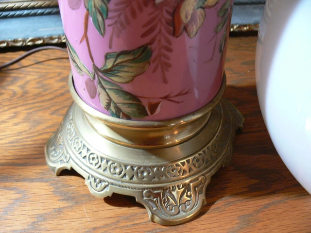 Vintage Pink Floral Glass Parlor Lamp GWTW Banquet Table Lamp W Ball shade globe 3