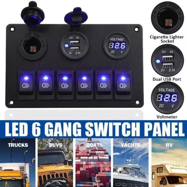 6 Gang Schalttafel LED Schaltpanel Kippschalter Voltmeter 12V/24V Auto KFZ Boot