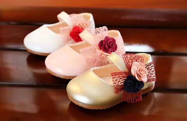 Bébé Fille Chaussures Fleur en Blanc Rouge Rose Rouge Lilas 0-3 3-6 6-9 Mois